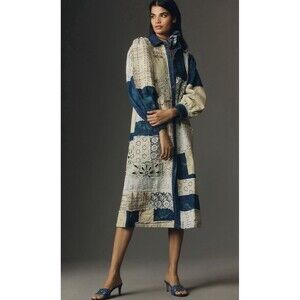 Anthropologie Let Me Be Midi Shirt Dress Blue Denim Patchwork Retro Boho  XS NWT